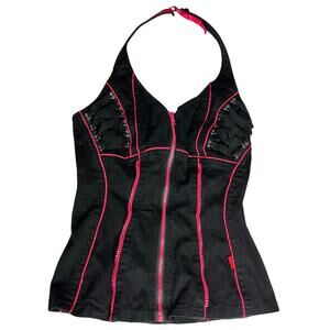 Vintage Tripp NYC Halter Corset Top Y2K 90s Punk Black Hot Pink Size Medium